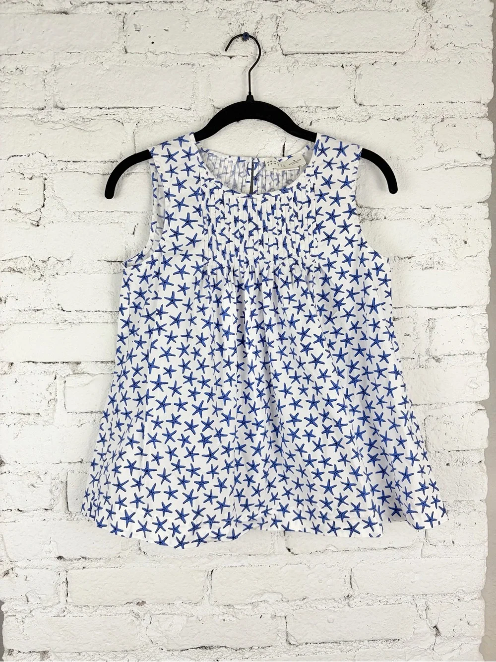 Kate Spade Broome Street White Blue Starfish Cotton Sleeveless Pleated Top S